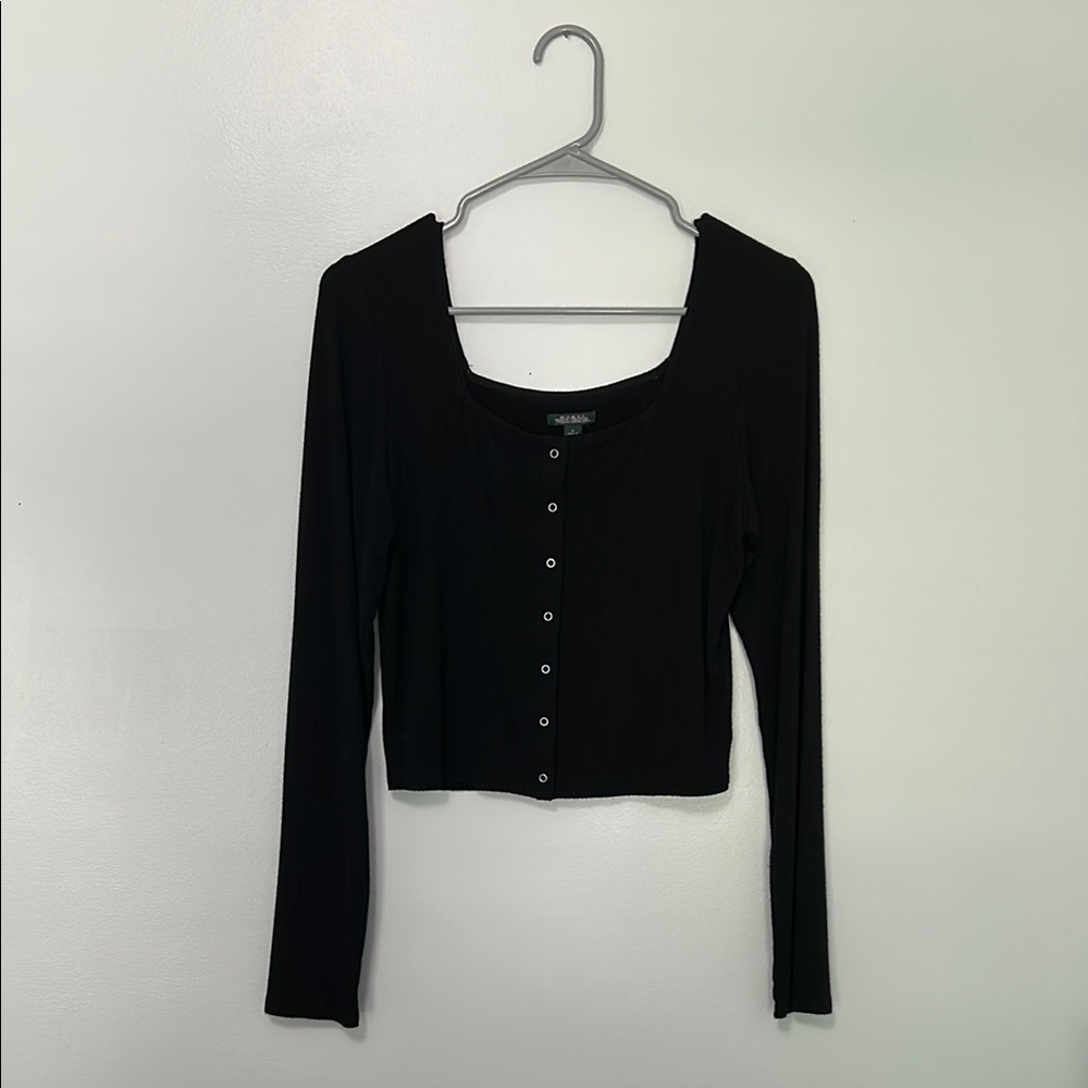 Wild Fable Black Fitted Crop Button Down Shirt